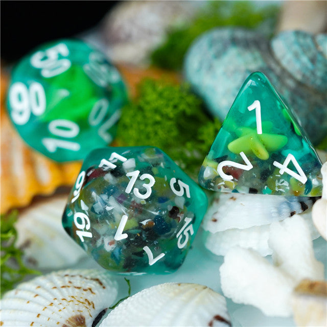 Sea Green Starfish Dice 7-Dice Set Resin Dungeons and Dragons Dice