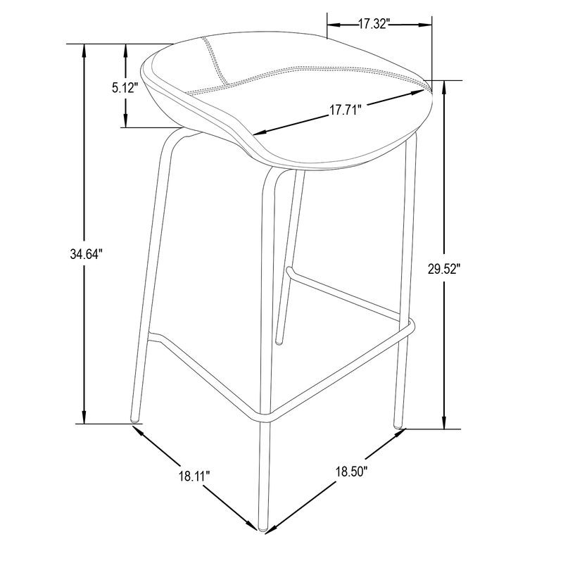 Technical drawing of a bar stool with dimensions labeled.