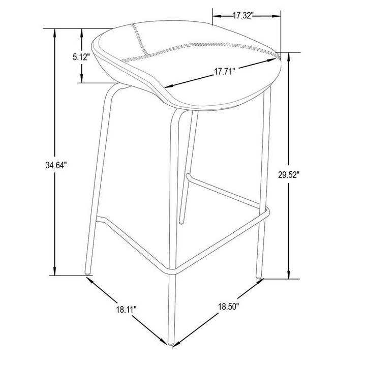 Technical drawing of a bar stool with dimensions labeled.
