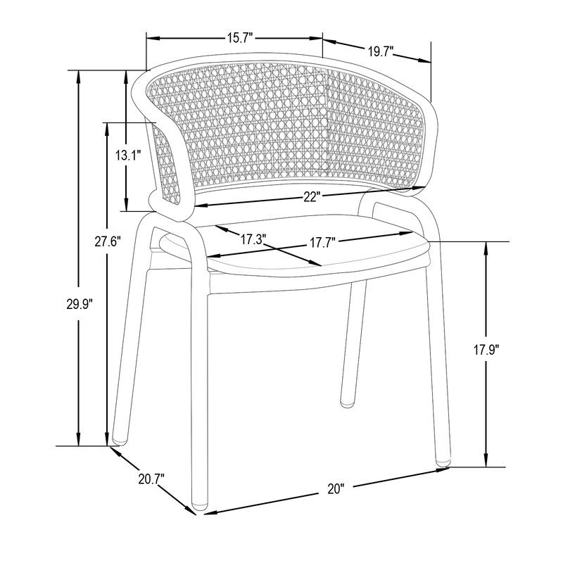 Technical drawing of a chair with dimensions labeled.