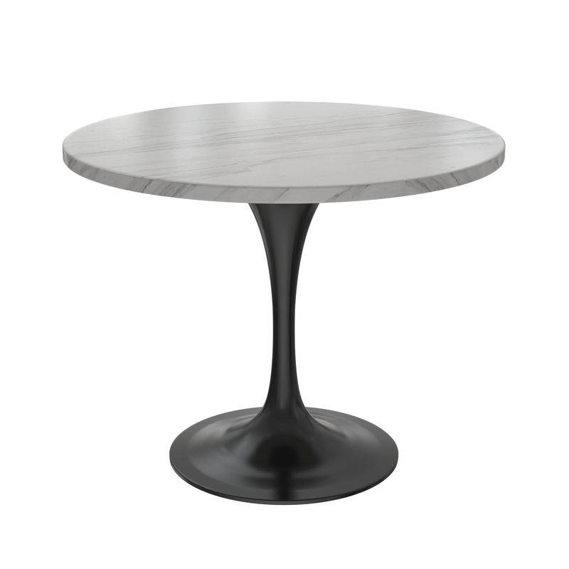 LeisureMod Verve Collection 36 Round Dining Table, Black Base with Sintered Stone White Top