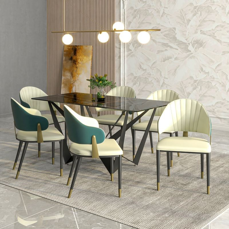 LeisureMod Aria Series Modern Dining Chair in Green at Table.