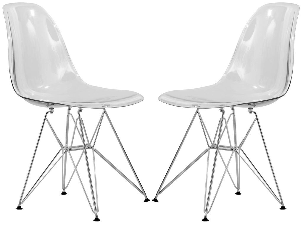 LeisureMod Cresco Molded Eiffel Side Chair, Set of 2 Clear