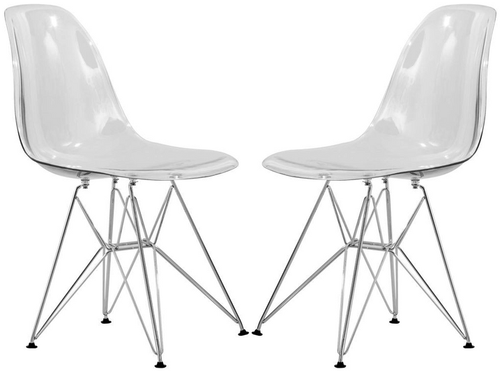 LeisureMod Cresco Molded Eiffel Side Chair, Set of 2 Clear