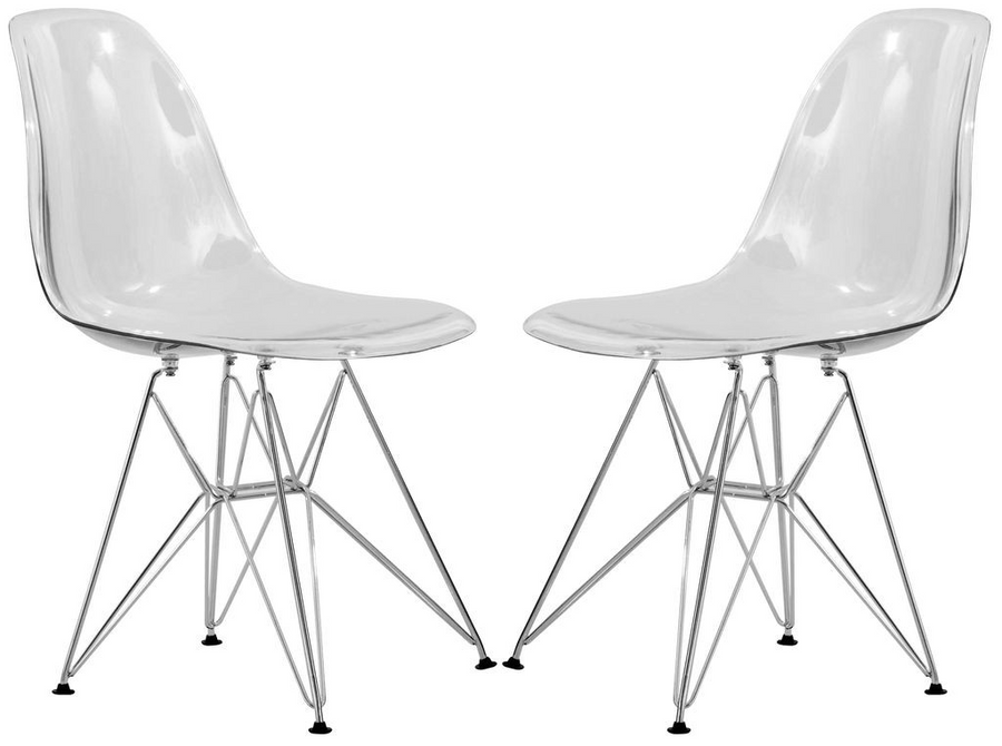 LeisureMod Cresco Molded Eiffel Side Chair, Set of 2 Clear