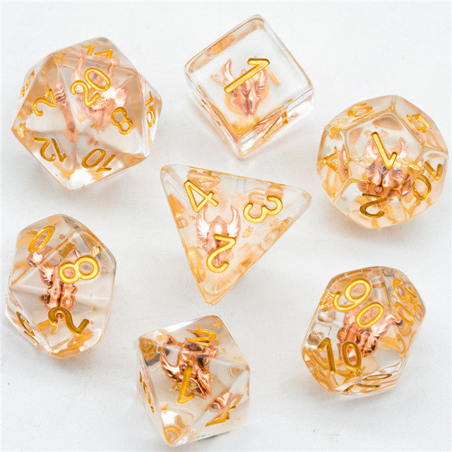 Paladin (Helmet) Clear Dice w/ Golden Helmet 7-Dice Set Rpg