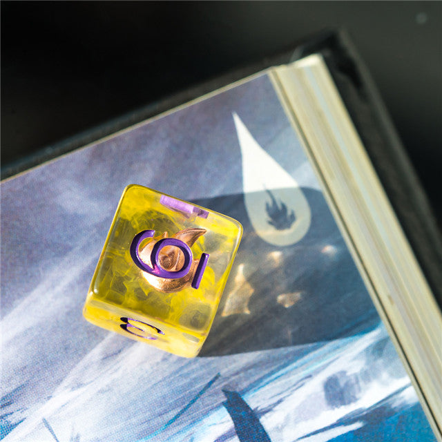 Sorcerer (Fire) Clear Yellow Dice Purple w/ Golden Fire 7-Dice Set Rpg