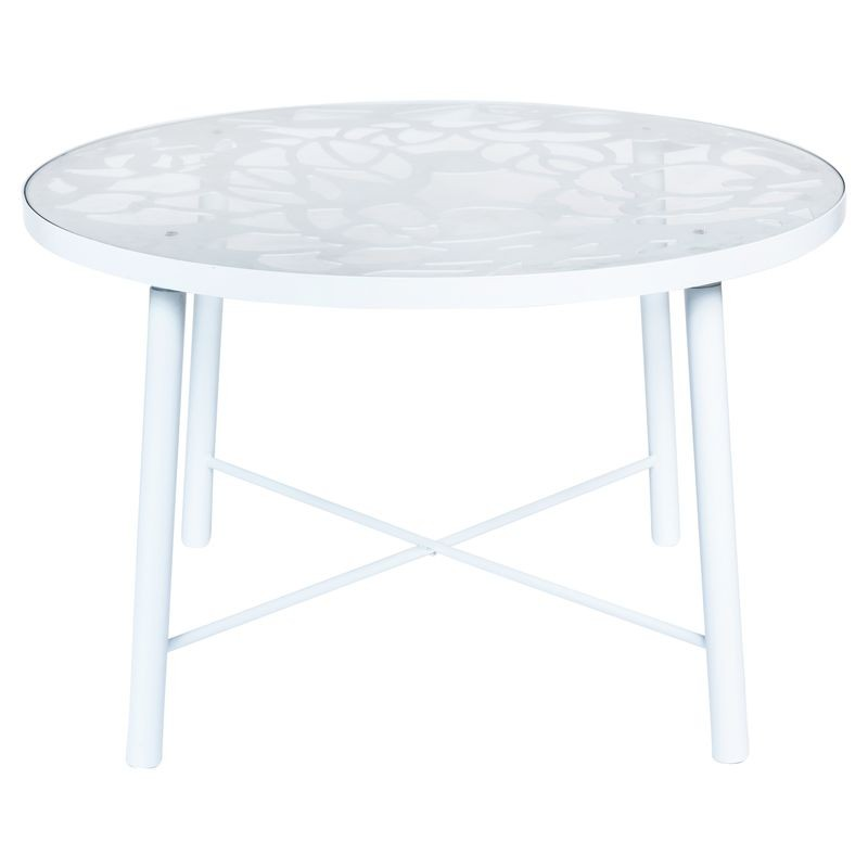 LeisureMod Devon Tree Design Glass Top Aluminum Base Indoor Outdoor Dining Table White