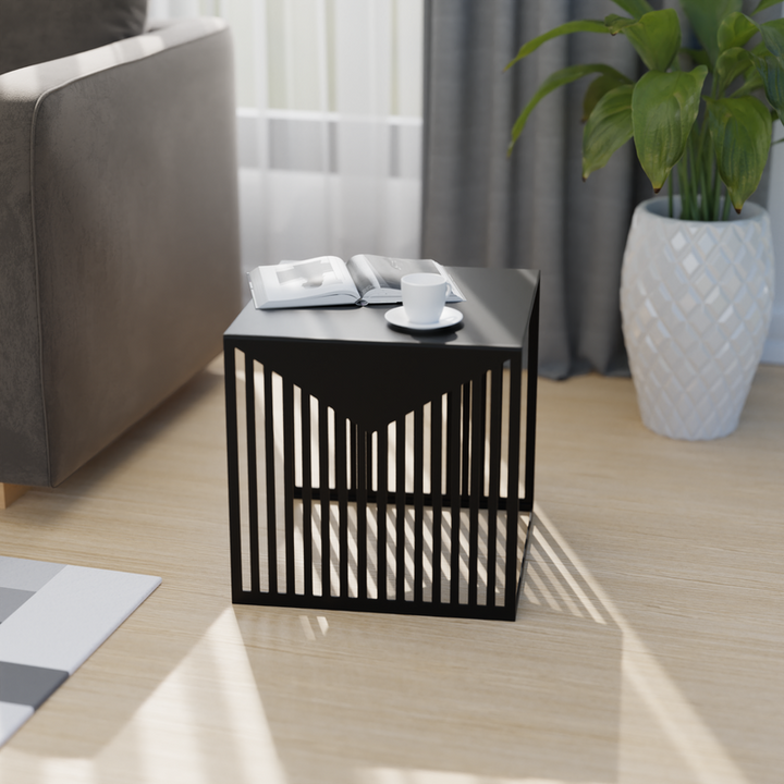 LeisureMod Cisco Modern Square Steel Side Table with Powder Coated Finish Black Front View.