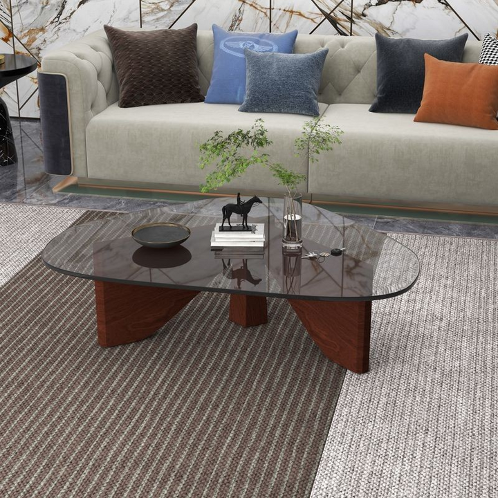 LeisureMod Imperial Triangle Coffee Table Dark Walnut Reverse View.