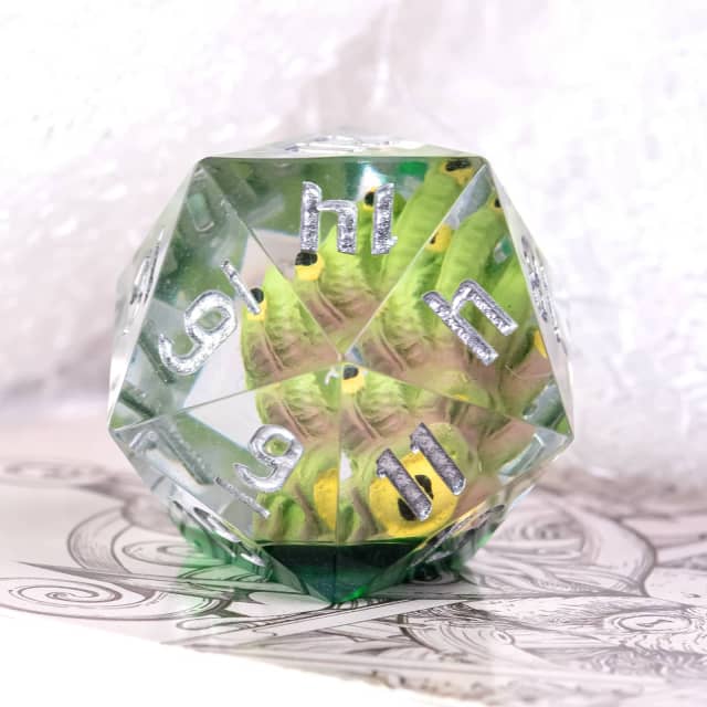 Green Beholder 22mm D20 DND Roll a D20 Dice Handmade Sharp Resin