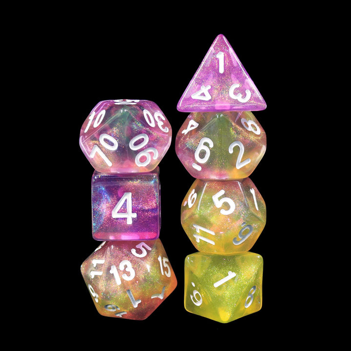 Lemon Jelly Purple/Yellow Glitter 7-Dice Set by HendgaDice