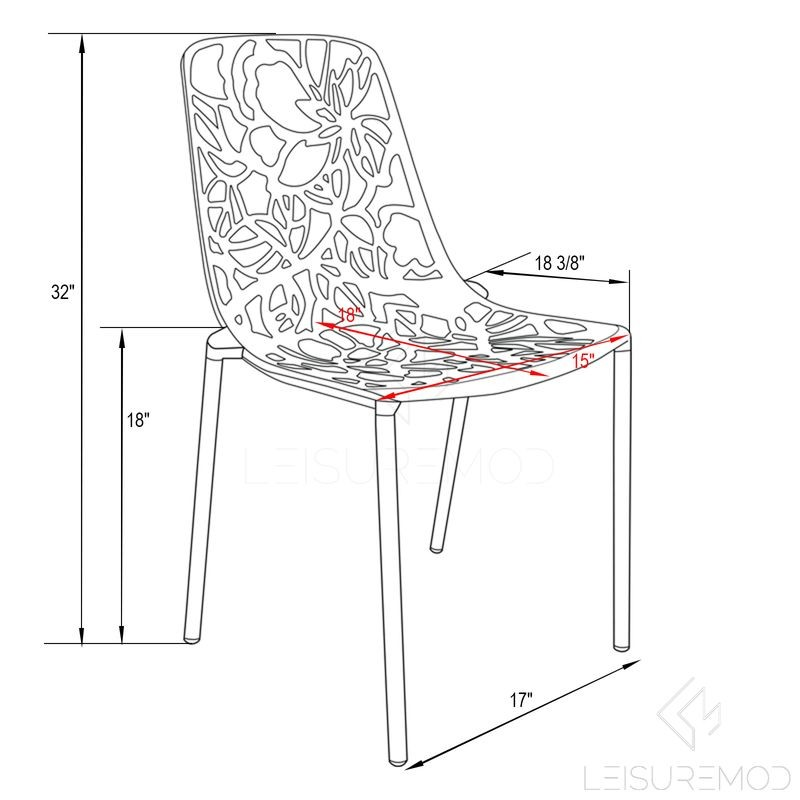 LeisureMod Modern Devon Aluminum Chair White Dimensions.