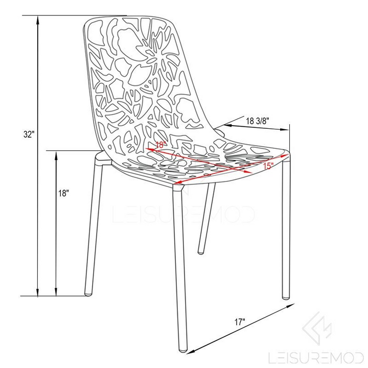 LeisureMod Modern Devon Aluminum Chair White Dimensions.