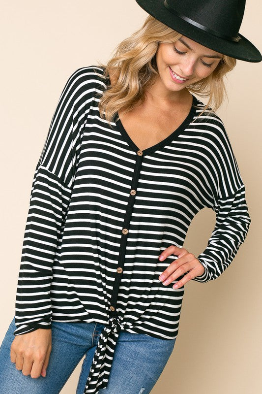 Stripe Button Down Tie Bottom Top