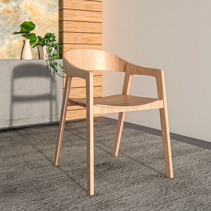 LeisureMod Rivo Collection Elegant Dining Chair in Natural Wood with Background.