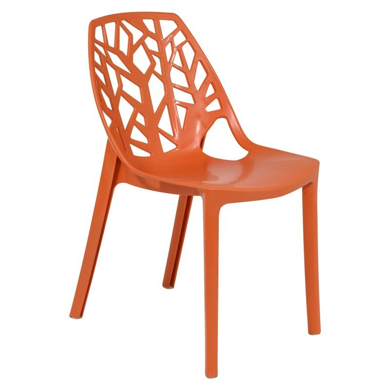 LeisureMod Modern Cornelia Dining Chair Solid Orange Angled View.