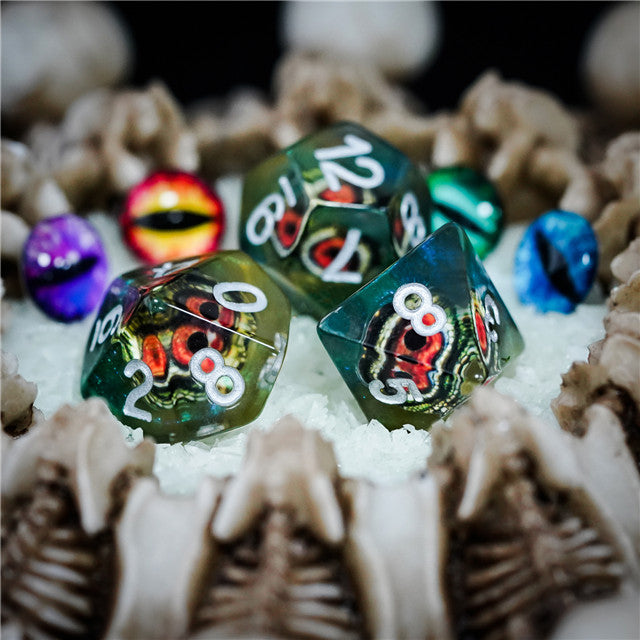 Reptile Green Demon Eye Dragon Eye Dice 7-Dice Set Resin Dungeons and Dragons Dice