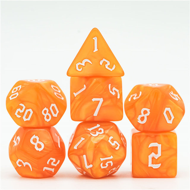 Orange Macaron 7-Dice Blend Set w/White Numbers