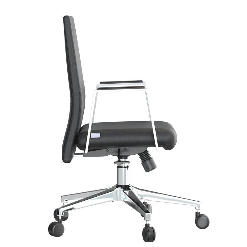 LeisureMod Aleen Office Chair in Upholstered Leather and Iron Frame with Swivel and Tilt in Black Side View.