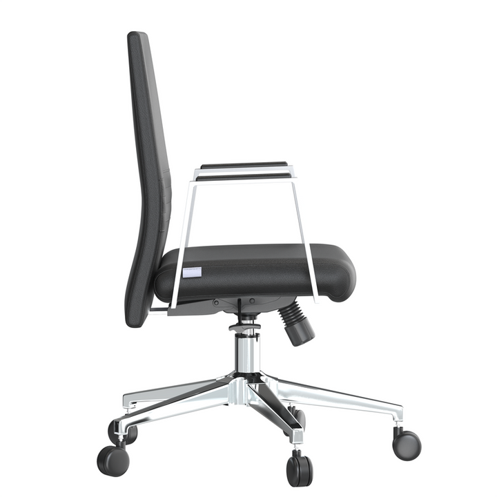 LeisureMod Aleen Office Chair in Upholstered Leather and Iron Frame with Swivel and Tilt in Black Side View.