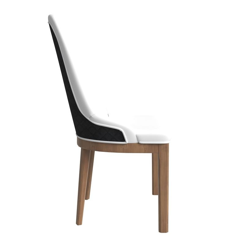 Leisuremod Verisma Collection Modern Wooden Dining Chair in Black Fabric with White Front Side View.