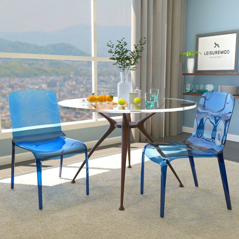 LeisureMod Murray Modern Dining Chair, Set of 2 Transparent Blue