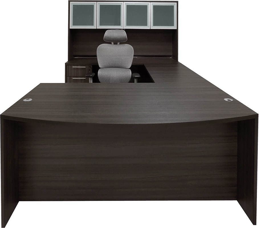 Charcoal Woodgrain Laminate Conference U-Shaped Workstation w/Hutch Different View