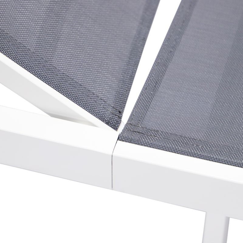 LeisureMod Marlin Patio Chaise Lounge Chair with White Aluminum Frame Dark Grey Closeup.