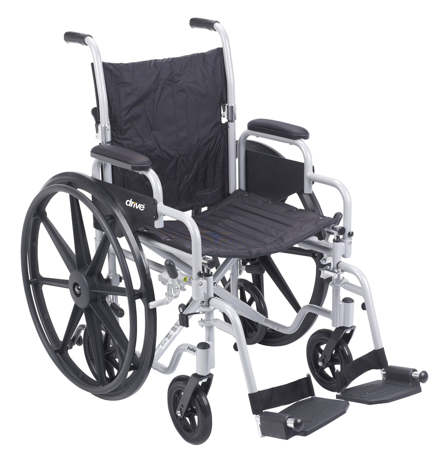 Poly Fly Light Weight Transport Chair Wheelchair with Swing Away Footrests, 18" Seat