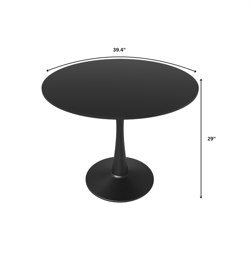 LeisureMod Bristol, 40" Round Dining Table in Black Base with Black Top Dimensions.