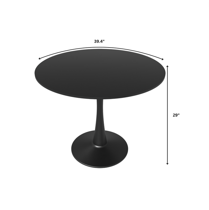 LeisureMod Bristol, 40" Round Dining Table in Black Base with Black Top Dimensions.