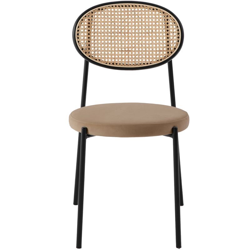 LeisureMod Euston Modern Wicker Dining Chair with Velvet Round Seat Brown. Front View.