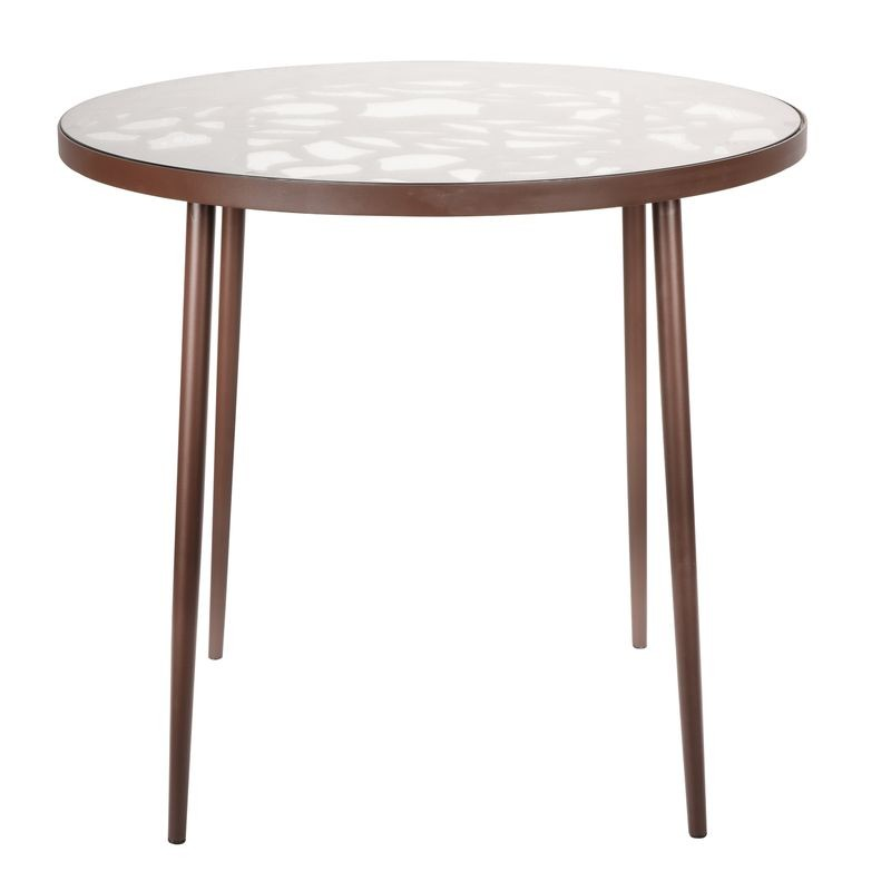 LeisureMod Devon Tree Design Glass Top Aluminum Base Indoor Outdoor Bistro Dining Table Brown
