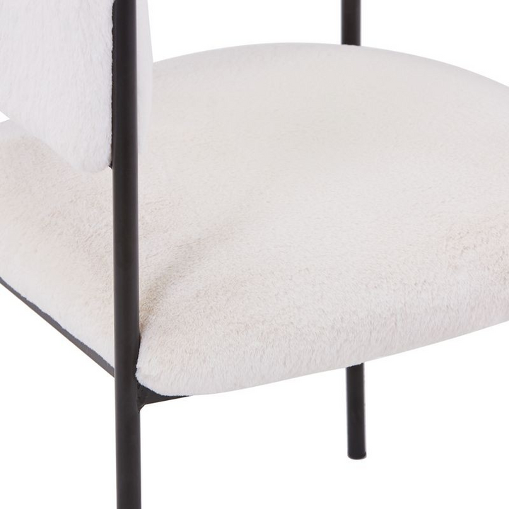 LeisureMod Cyril Collection Modern Chair in White Faux Fur Closeup.