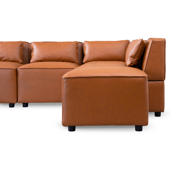 Wexford Cognac Vegan Leather Modular Sofa Closeup.