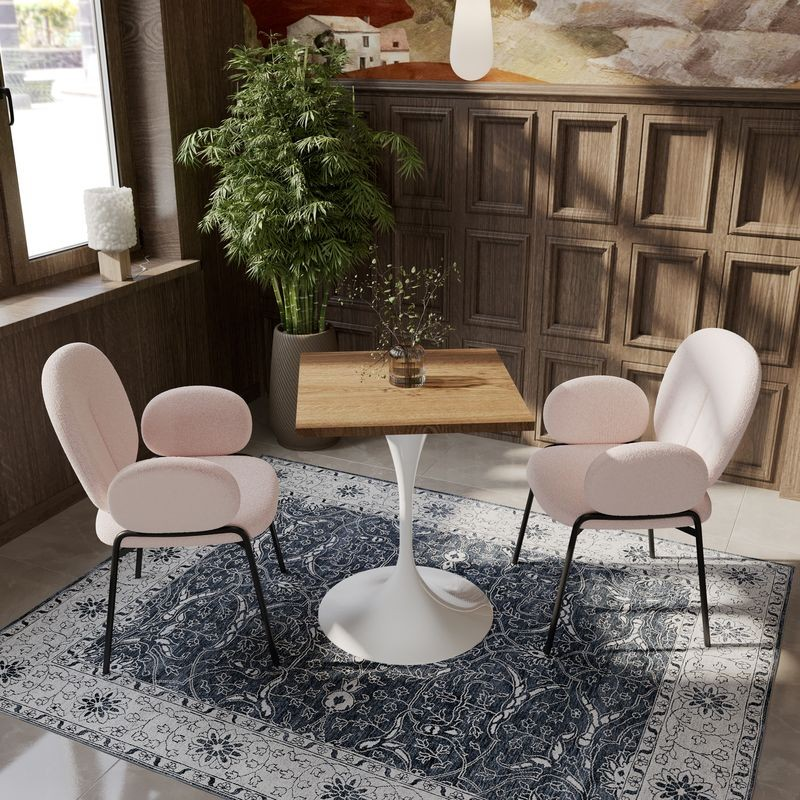 LeisureMod Verve Collection 24 Square Dining Table, White Base with Dark Maple MDF Top with Chairs.
