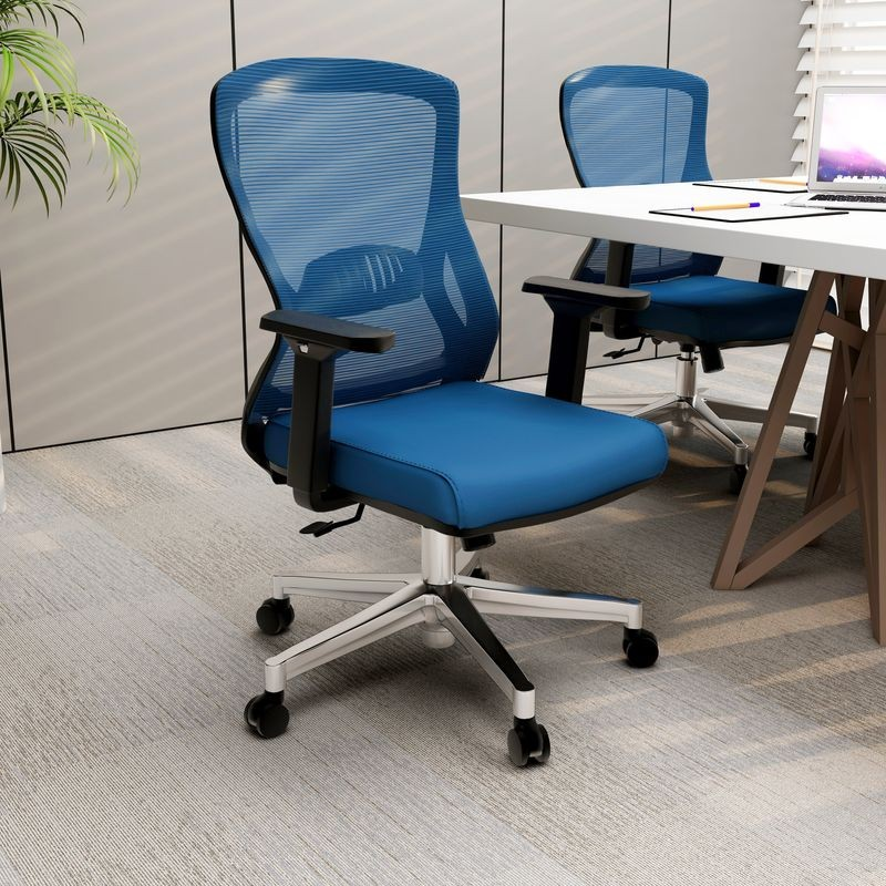 LeisureMod Office Adorit Series Office Task Chair in Blue at Desk.
