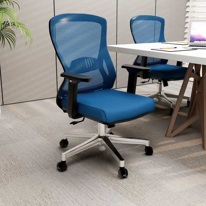 LeisureMod Office Adorit Series Office Task Chair in Blue at Desk.