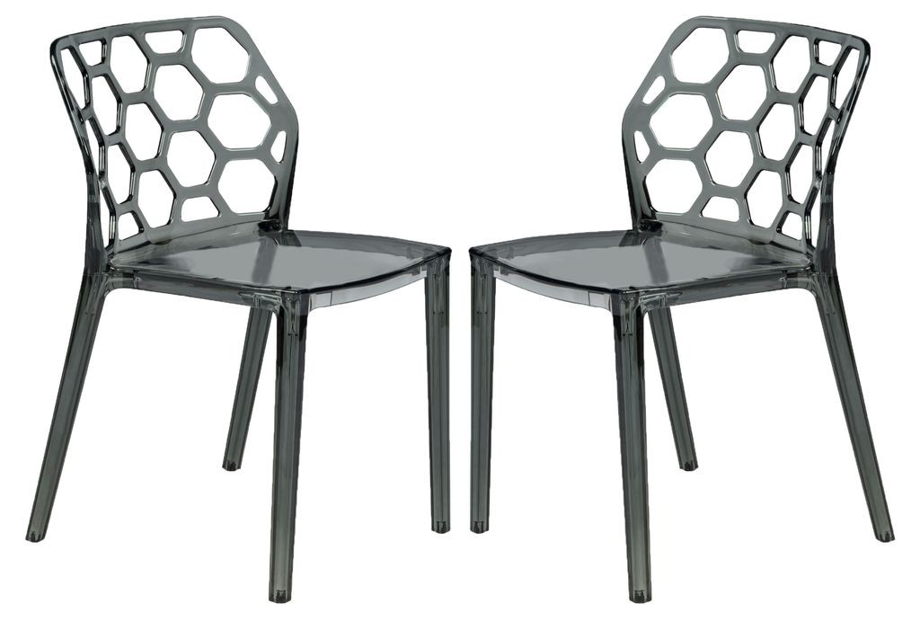 LeisureMod Modern Dynamic Dining Chair, Set of 2 Transparent Black