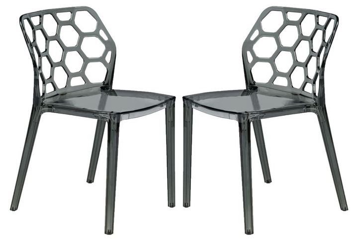 LeisureMod Modern Dynamic Dining Chair, Set of 2 Transparent Black