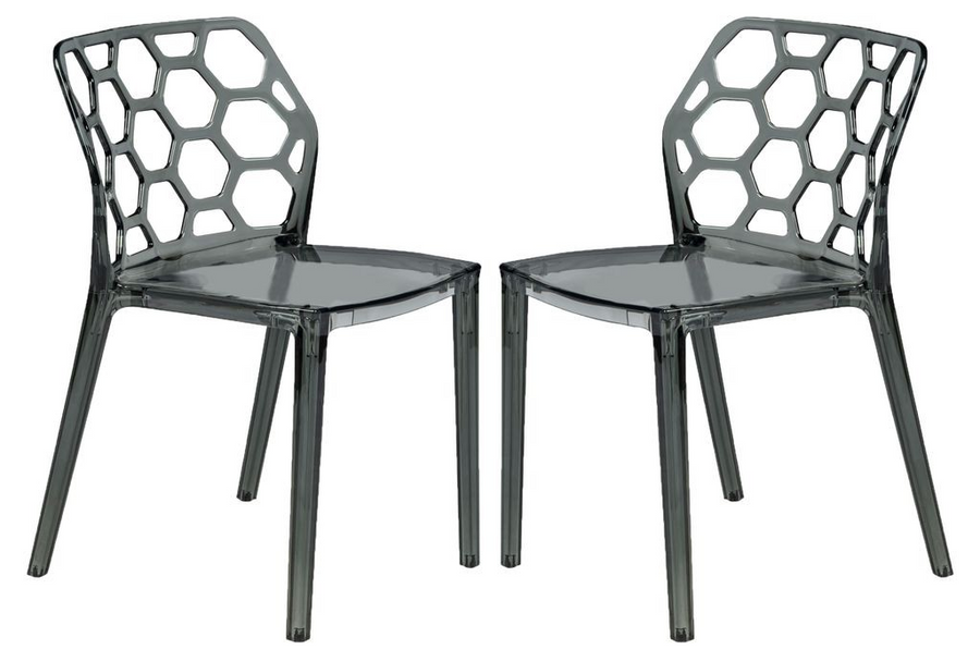 LeisureMod Modern Dynamic Dining Chair, Set of 2 Transparent Black
