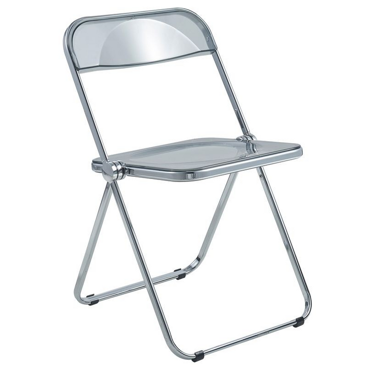 LeisureMod Lawrence Acrylic Folding Chair with Metal Frame Transparent Black