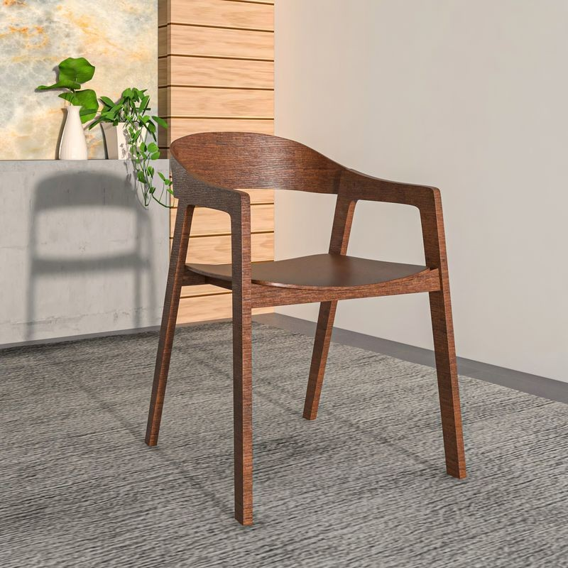 LeisureMod Rivo Collection Elegant Dining Chair in Dark Walnut Color Wood with Background.
