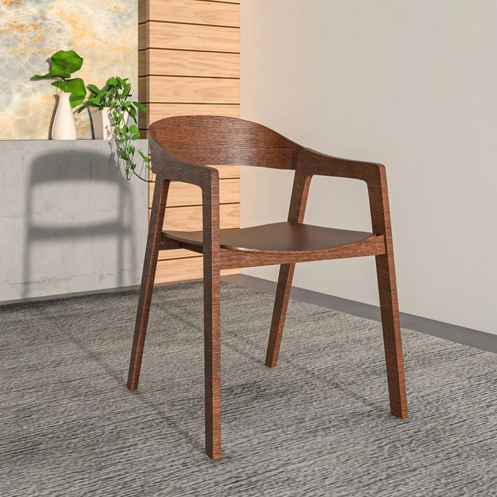 LeisureMod Rivo Collection Elegant Dining Chair in Dark Walnut Color Wood with Background.