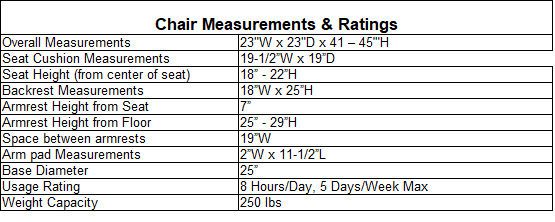 Cream Leather High Back Office Chair Sizing Chart