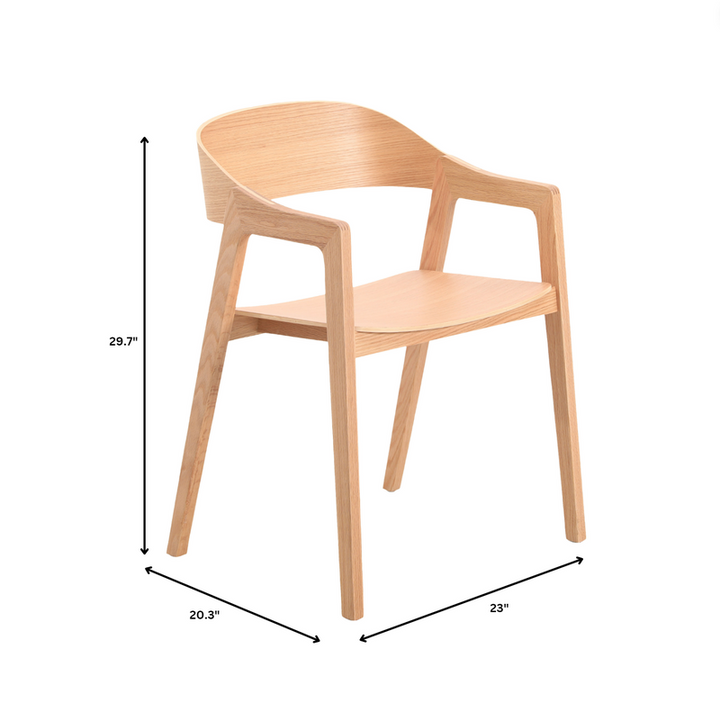 Wooden chair with dimensions marked on a white background.