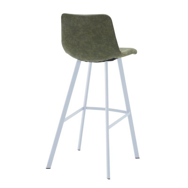 Elland Bar stool Olive Green with White Base Back View.