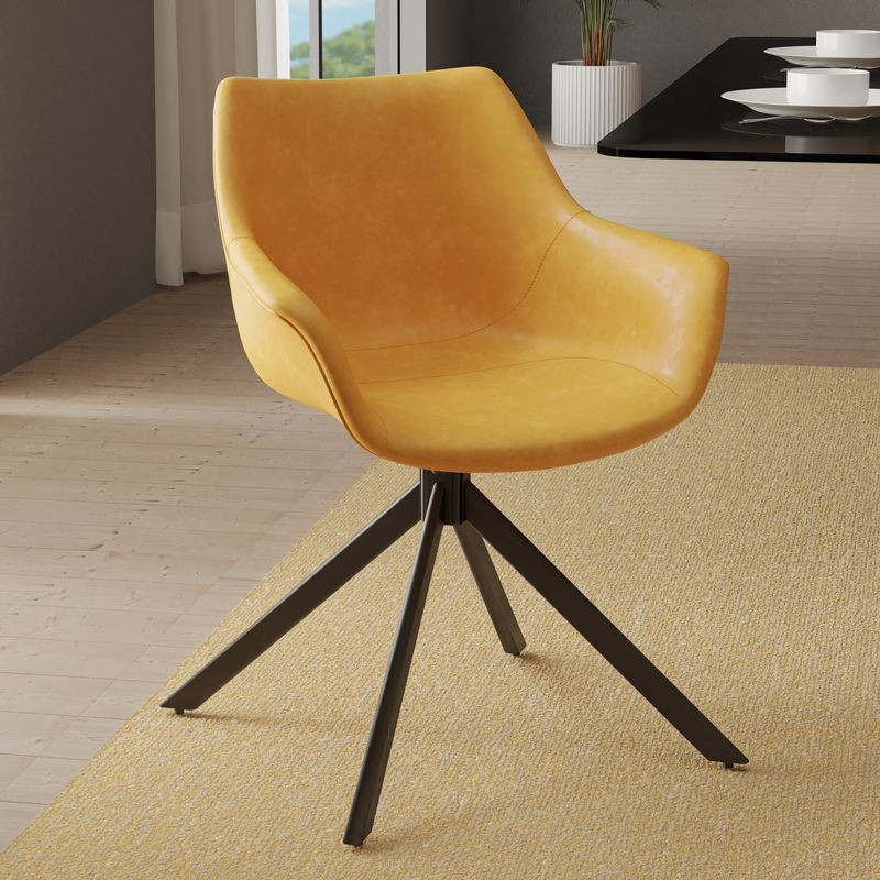 LeisureMod Markley Modern Leather Dining Swivel Armchair in Light Brown