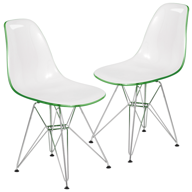 LeisureMod Cresco Molded 2-Tone Eiffel Side Chair in White Green Set of 2